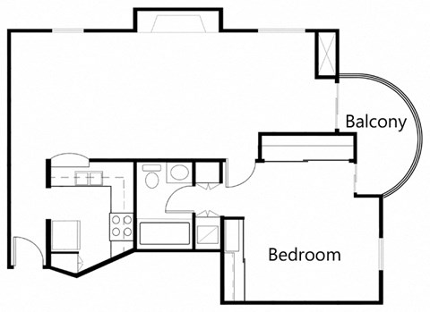 Floor plan for 1 bed, 1 bath, 744 sqft